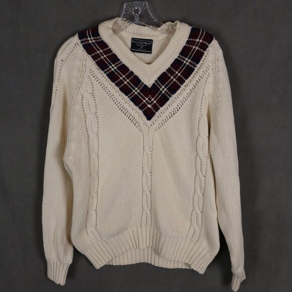 Vintage Preswick & Moore Sweater Mens Medium Tennis Cable Knit Grandpacore 90s - Picture 1 of 13